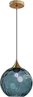 Euone_Clothes Ripple Glass Ball Pendant Light in Gold Finish Industrial Vintage E27 Loft Bar Pendant Lamp Dining Room Kitchen Chandelier Ceiling Light - Dark Blue (GYDD-0729-1)