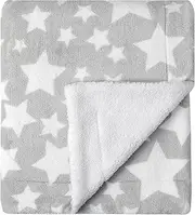 CREVENT 76x102cm Cozy Soft Warm Two Layers Sherpa Baby Blanket for Girls Boys, Newborn Essentials for Infant, Baby Shower - Star Grey