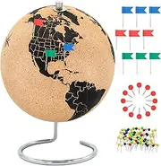 Clear Cork Globe With 102 Different Pins - Spinning 26 cm / 10 Inch High - Gift Idea for Globetrotters