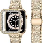 wutwuk Compatible with Apple Watch Band 42mm 41mm 40mm 46mm 45mm 44mm Ladies for Apple Watch Series 10 9 8 7 SE 6 5 4 Diamond Rhinestone Hard PC Protective Frame Protective Case Women