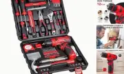 Tool Set - Tool Kit with 8V Cordless Drill, 132 Piece Tool Box with Drill, Red
