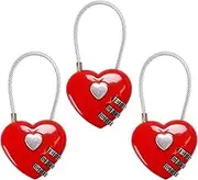 Red Heart Padlock, Mini Code Lock, Wire Rope 3-Digit Code Combination Padlock for Travel Bags/Suitcase/Lockers/Backpacks/Jewelry Boxes, 3 Packs