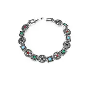 2Pcs Bohemian Silver Ruby Bracelet Ancient Coin Shape Multicolor Gemstone Diamond Bracelets for Women