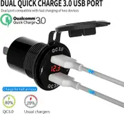 12V USB Outlet, Dual QC3.0 USB Fast Charger Socket Power Outlet Adapter 12V/24V 36W Aluminum Motorc