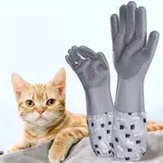 Lengthened Pet Grooming Cleaning Gloves Dog Cat Bathing Massage Non-Slip Gloves
