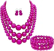 [CIOOU] Big Pearl Necklace for Women Chunky Pearl Necklace and Earring Set Large Pearl Costume Necklace 1920s Pearl Necklace Faux Pearls Gatsby Accessories