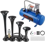 VEVOR Train Horns Kit, 4 Trumpet Air Horn Kit, 150dB Train Horns for Pickup Trucks, 12V 120 psi Air Compressor 1.6 Gal/6 L Tank with Gauge for Any 12V Vehicle Car Truck Train Van Boat