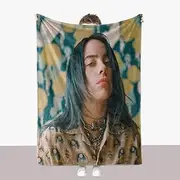 ZIENVE Singer Throw Blanket Billie Flannel Blanket Party Sofa Bedroom Decorations Eilish Soft Warm Throw Blanket Merch 150×130cm