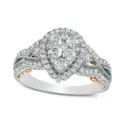 Previously Owned - 1.0 CT. T.W. Composite Natural Diamond Pear-Shaped Frame Engagement Ring in Solid 10K Two-Tone Gold