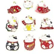[FIXOSHEE] 9pcs Lucky Cat Pendant Fortune Cat Charms Charm Braclets Jewelry Making Pendant Charm Jewelry Making Findings Cat Shape Jewelry Pendant Cartoon Jewelry Pendant Alloys (iron
