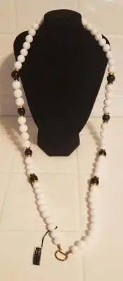 Genuine Lucite Black & White Chain Bead Necklace 36" New With Tags NWT
