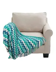 [SOGA] Zigzag Acrylic Striped Throw Blanket 170cm in Blue