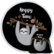 Happy Time Cute Sloth Round Beach Towel