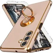 [yuanming] for Galaxy A13 5G Case,+Screen Protector,with Magnetic Kickstand,Built-in 360° Rotation Ring Holder,Plating Gold Edge Slim Soft TPU Shockproof Protective Case for Samsung Galaxy A13 5G, Pink