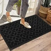 Front Door Mat Outside Entrance, Heavy Duty Natural Rubber Mat, Non-Slip, Low Profile, Super Absorbent Door Mat for Entryway Outside Patio Porch, 29.5 x 17 Inch, Modern Black (Black, 45cm x 75cm)