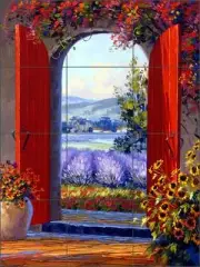 Ceramic Tile Mural Kitchen Backsplash Senkarik Courtyard Landscape Art MSA022