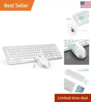 Full Size Wireless Keyboard and Mouse Combo with Numeric Keypad - White & Silver