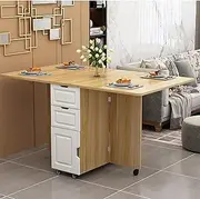 Extendable Folding Dining Table, Drop Leaf Kitchen Table with Round Edge, Multifunctional Mobile Kitchen Table,Storage with Drawer,for Home Dining Room (Color : B, Size : 140 * 70cm)