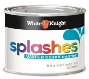 White Knight SPLASHES Water Based Enamel Paint No Brush Mark GLOSS ORANGE, 100mL