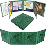 CASEMATIX DM Screen PU Leather 8-Panel Deluxe GM Screen - Eight Panel Folding Dungeon Master Screen with 2 Swinging Panels and Wet Erase Pockets for TTRPGs - Green, Inserts Not Included