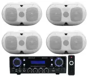 Rockville BLUAMP 100 Home Stereo Receiver Amplifier+(4) White Dual 4" Speakers