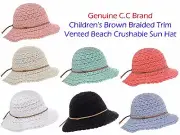 Genuine C.C Children's Brown Braided Trim Vented Beach Crushable CC Sun Hat