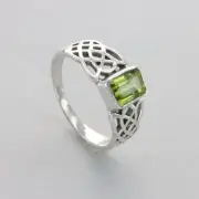 Green Square PERIDOT Celtic Ring - Multiple Sizes - 925 STERLING SILVER #4e