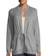 Natori ZEN Gray Stretch Polyester Rayon French Terry Knit Jacket with Ties - M