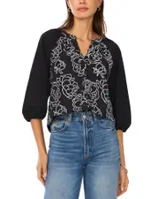 Vince Camuto Raglan Sleeve Embroidered Button Down Shirt