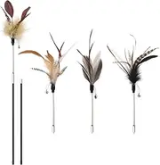SONGWAY Cat Feather Wand Toy - Cat Teaser Toy Wand with 4 Flexible Spring Feather Refills, Interactive Cat Toys for Indoor Cats Kitten