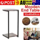 C-Shaped Sofa Side Table Wood End Table with Metal Frame for Small Space Brown