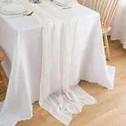 CHUQING White Table Runner Chiffon Sheer Table Runners Wedding Table Decor for Picnic Party Kitchen,27 X 158 Inch