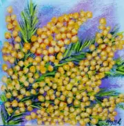 Flowers Original acrylic painting Bouquet Mimosa Acacia handmade wall art ooak