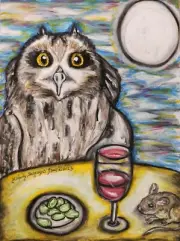 OWL Silence of the Mice Original 9x12 Pastel Painting KSams Halloween Fava Beans
