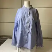 TALBOTS Lace Trim Button-Up Blouse Women's Size PXL Blue