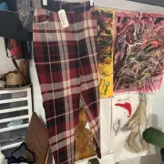 Bonpoint pants plaid Red Black Multicolor Stripes size 10 Girl