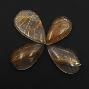 Natural Golden Rutile Quartz Pear Cabochon 16*28-20*34 MM 86 CT 4 Pcs