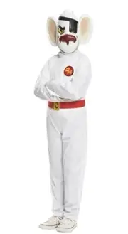 Kids Fancy Dress Danger Mouse Costume All In One Suit Mask Size Small (Ages 4-6)