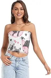 [RPLIFE] Cute Dogs Hearts White Womens Crop Tube Top Strapless Top Women, Sheer Tube Tops, Sexy Tube Tops (S)