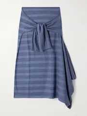 [Our Legacy] Our Legacy - Sash Convertible Asymmetric Twist-front Striped Cotton-blend Jersey Midi Skirt - Blue - FR 38 FR 38 Blue