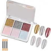 Rstigiker Chrome Nail Powder, 6 Colors Mirror Effect Holographic Nail Powder for Nails, No Wipe Long Lasting Aurora Metallic Pigment – Professional Nail Art Supplies (6-in-1 Kit)