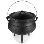 Bruntmor 8-Quart Pre-Seasoned Cast Iron Cauldron - African Potjie Pot with Li...