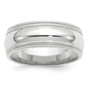 Solid 10K White Gold 8mm Double Milgrain Comfort Fit Men's/Women's Wedding Band Ring Size 12
