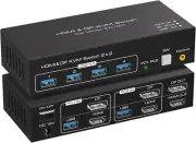 8K@60Hz HDMI+Displayport KVM Switch 2 Monitors 2 Computers USB 3.0 KVM Switcher