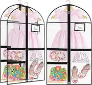 FoldTier 3 Pack Clear Dance Garment Bags Costumes 40 Inch for Dance Competitions with 3 Clear Zipper Pockets 1 Large Back Zippered PVC Pocket for Hanging Dance Competitions Kids Girls Clothes Storage