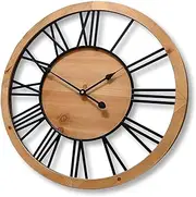 60cm Roman Wall Clock Vintage Wood Silent Modern Home Decor Non Ticking