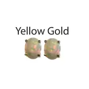 Ethiopian Opal Oval Cab 9x7mm, 2.30 Carat Stud Earring In 14k Yellow Gold(53792)