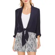Vince Camuto Womens Tie Front Rumple Sportswear Soft Jacket Classic Navy XS
