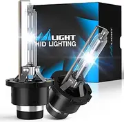 Nilight D2S HID Bulbs, 6000K Diamond White Xenon Replacement D2S HID Headlight Bulb,350% Lighting Distance Super Bright High for 12V Cars, IP67 Design with Metal Stents Base
