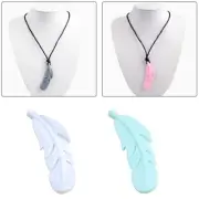3x Feather Baby Silicone Teething Necklace Autism Sensory Pendant Chew 4 Colors